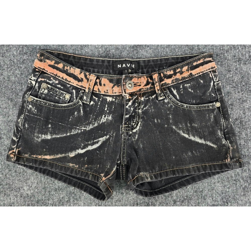 Navie Black Denim Booty Shorts Women's S Bleached Low Rise Grunge Y2K Alt Edgy